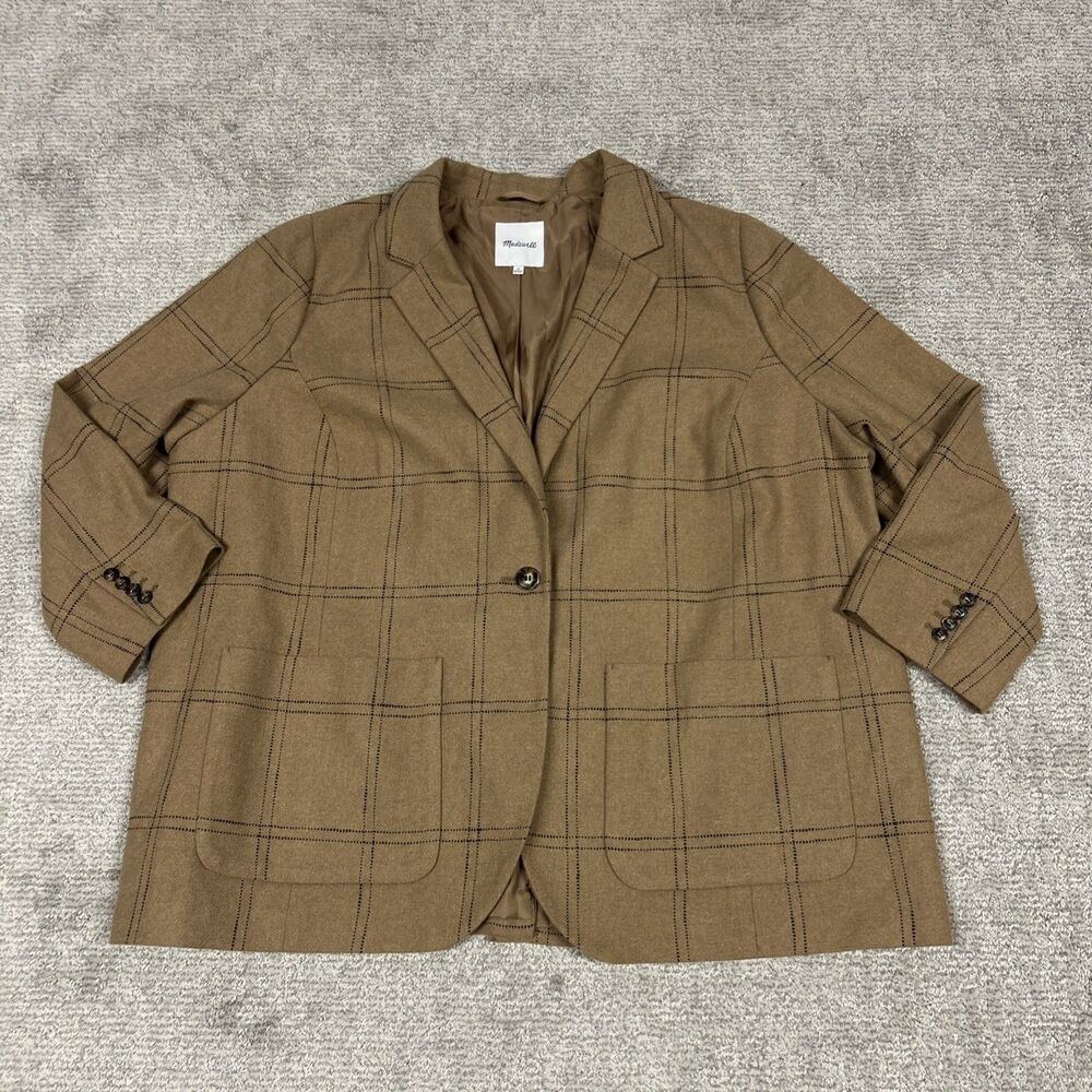 Madewell Larsen Blazer Womens 4X Brown Windowpane Wool Blend Office Casual
